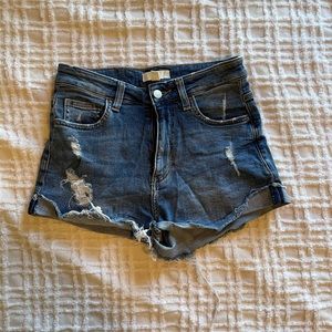 H&M mid rise dark wash jean cut off cuffed shorts